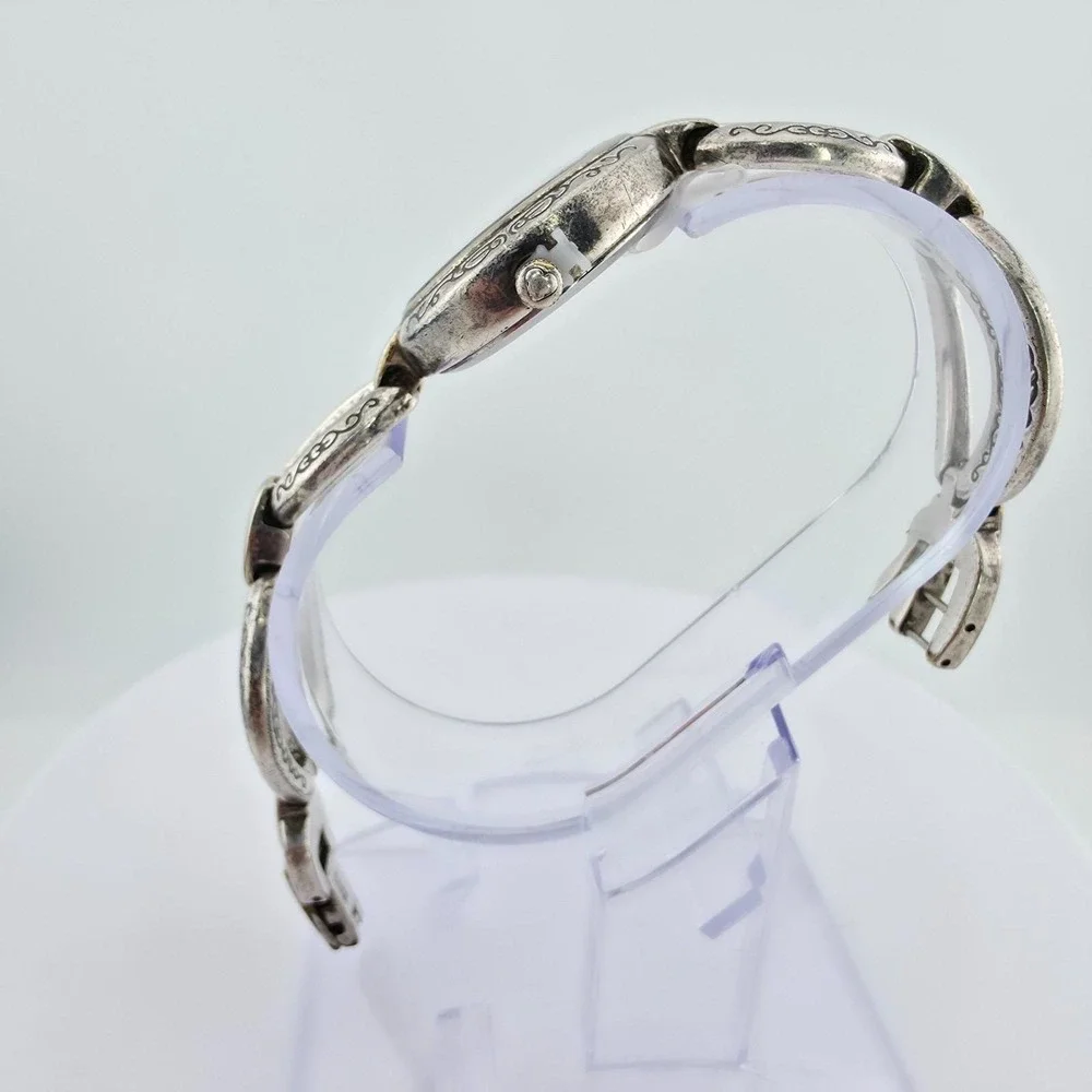BRIGHTON 'Alta' Watch Petite Link Bracelet Etched Scrollwork Silver Plate 6.5